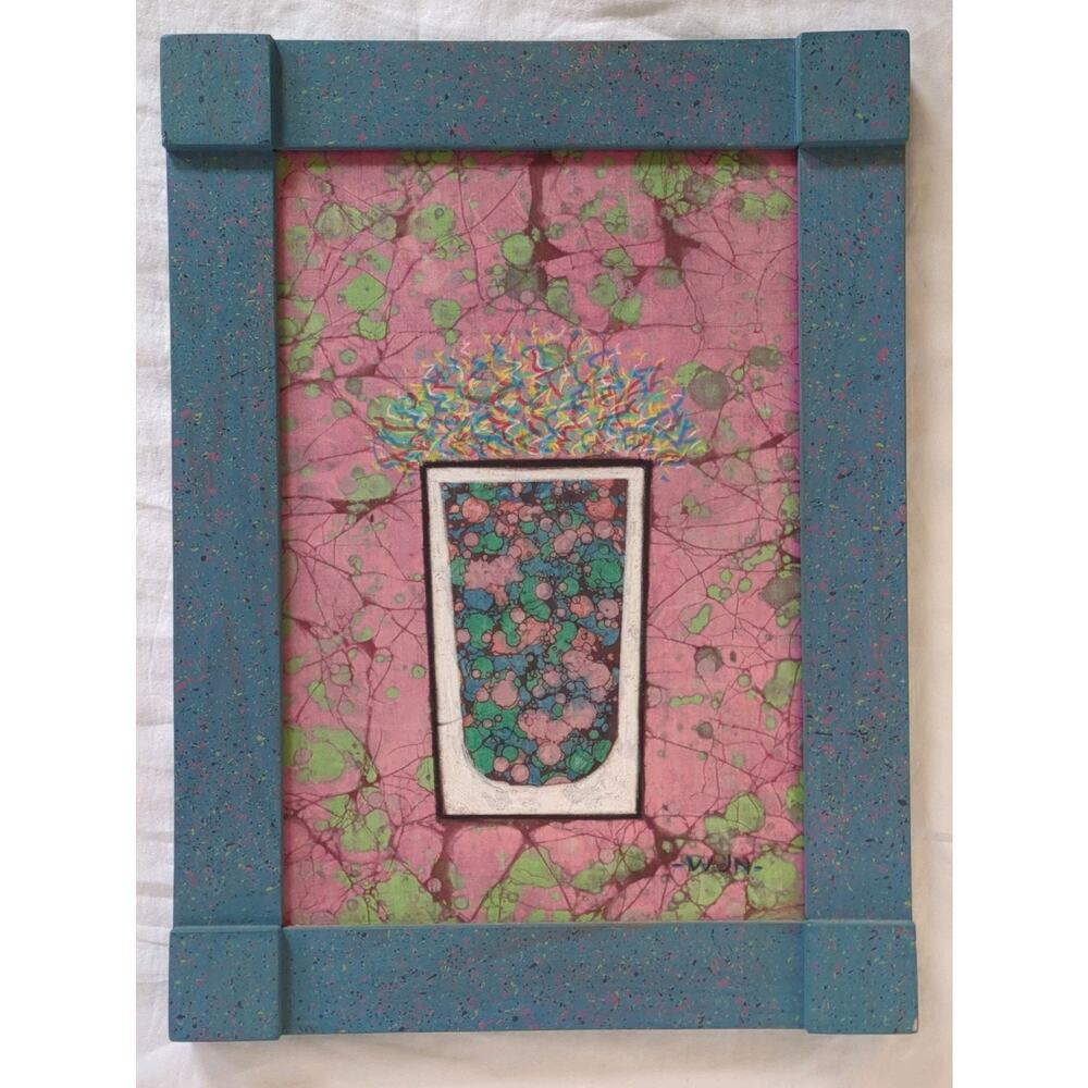 Vintage Silk Encaustic Batik Abstract Modern Art William J Nunn Framed 90s 1994